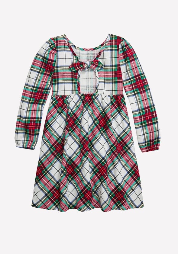 Plaid Bow Back Dress White Plaid