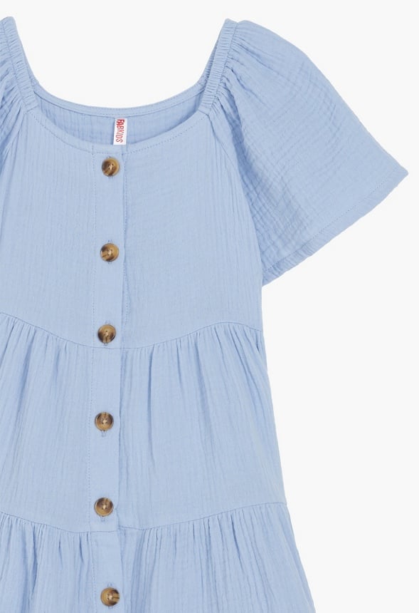 Crinkle Knit Tiered Dress Light Blue