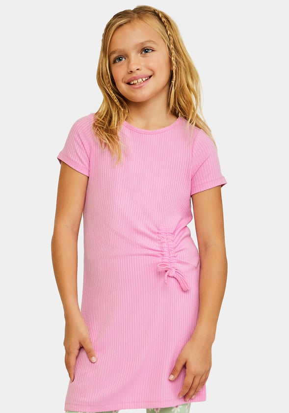 Side Cinch Rib Dress Pink