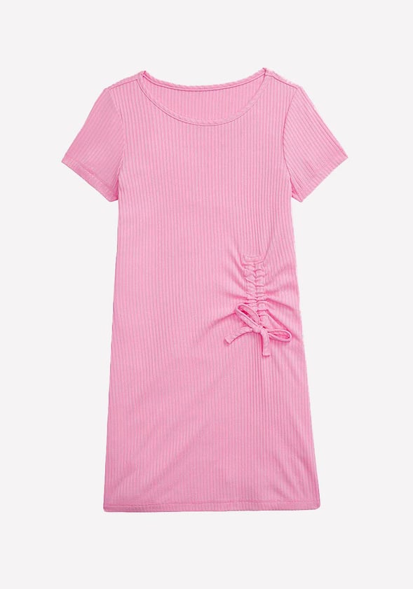 Side Cinch Rib Dress Pink
