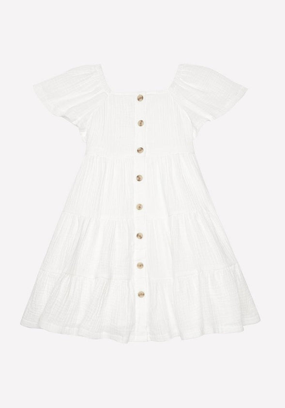 Crinkle Knit Tiered Dress White