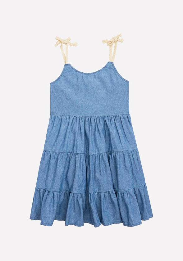 Chambray Tiered Dress Blue