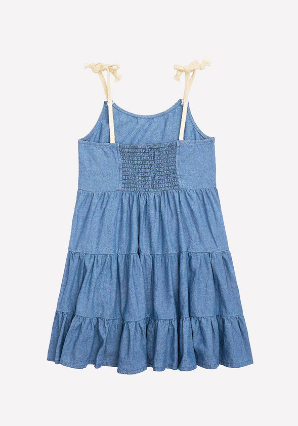 Chambray Tiered Dress Blue