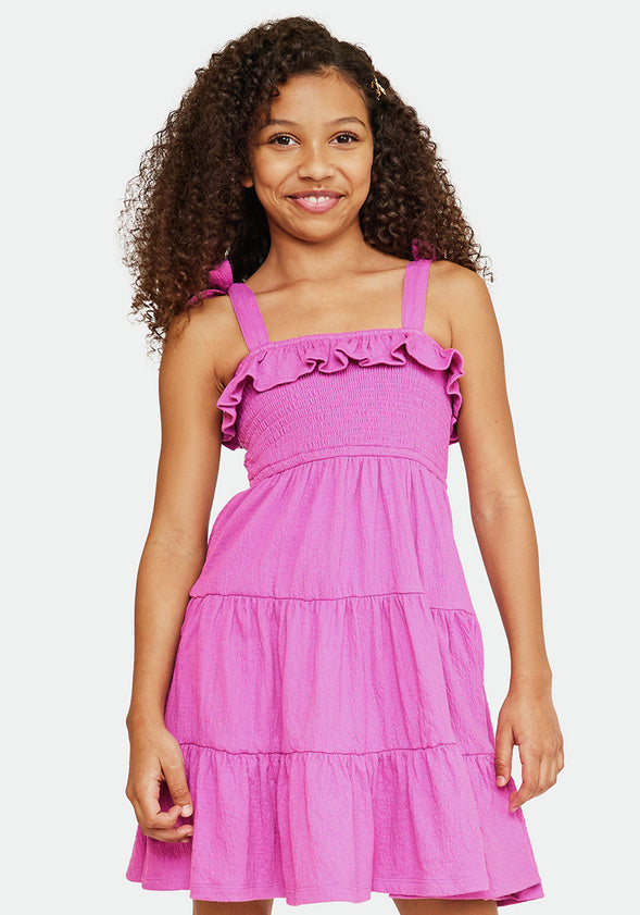 Smocked Ruffle Dress Pink