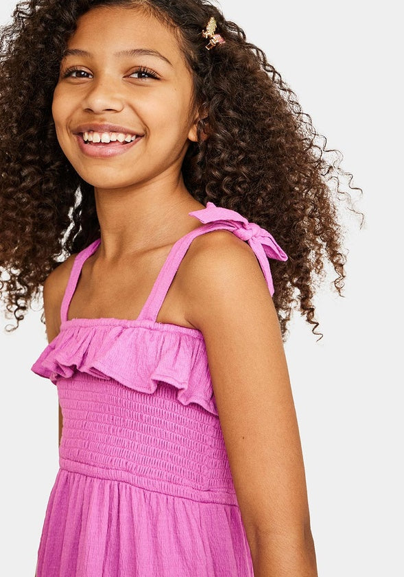 Smocked Ruffle Dress Pink
