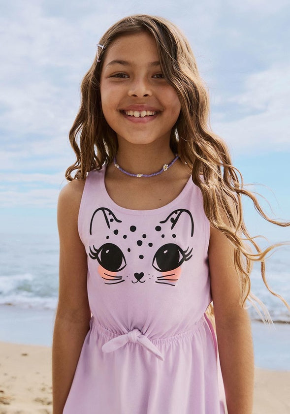 Cat Tie Waist Dress Lavender