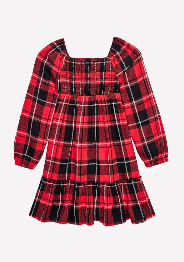 Smocked Plaid Dress Red