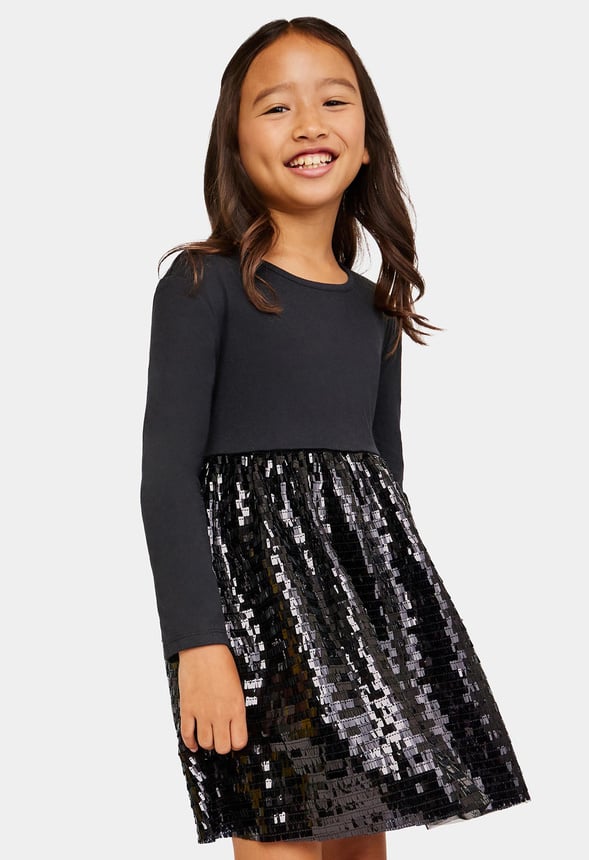 Sequin Babydoll Dress Black