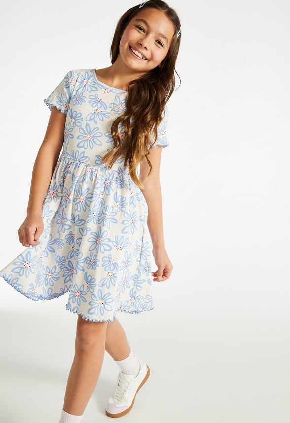 Ribbed Fit & Flare Dress Blue Floral