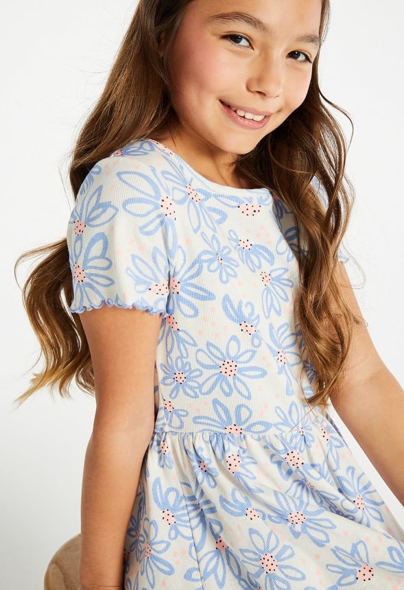 Ribbed Fit & Flare Dress Blue Floral