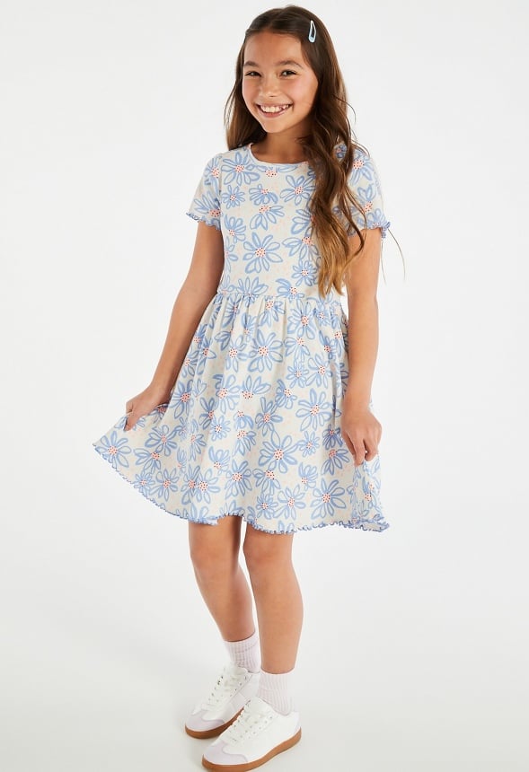 Ribbed Fit & Flare Dress Blue Floral