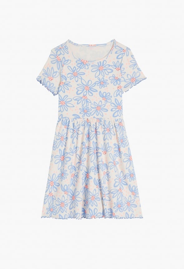 Ribbed Fit & Flare Dress Blue Floral