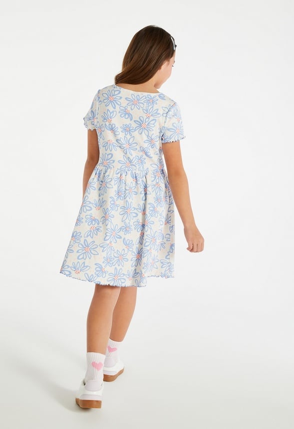 Ribbed Fit & Flare Dress Blue Floral