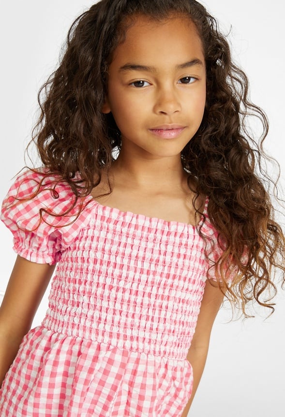 Puff Sleeve Smocked Romper Coral