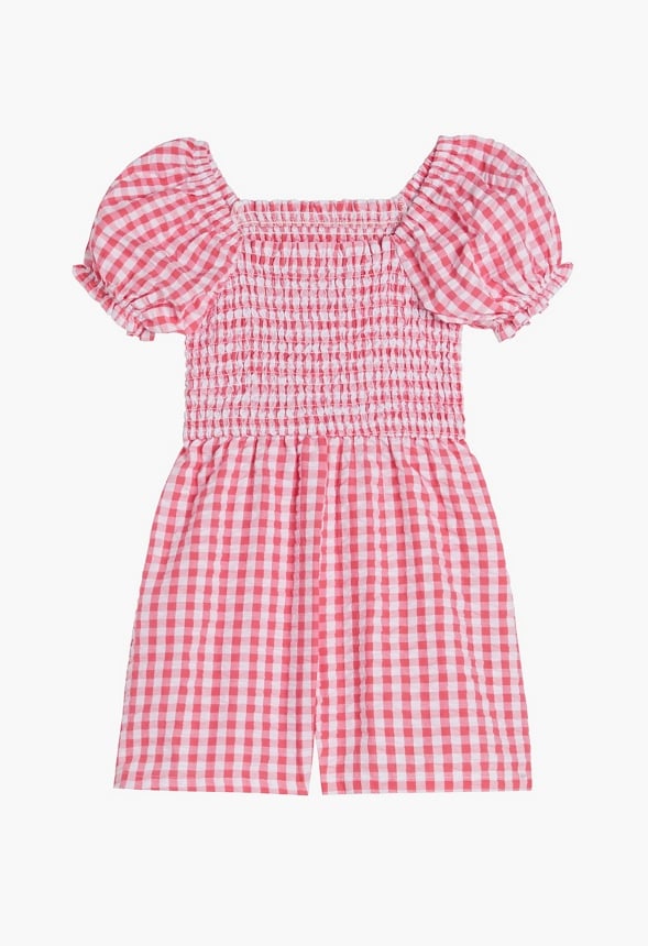Puff Sleeve Smocked Romper Coral