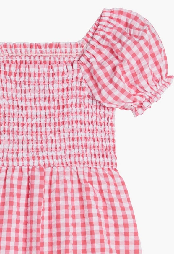 Puff Sleeve Smocked Romper Coral