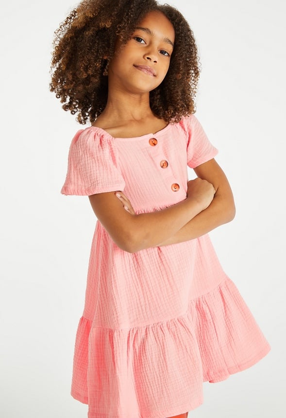 Crinkle Knit Henley Dress Pink