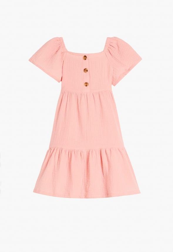 Crinkle Knit Henley Dress Pink