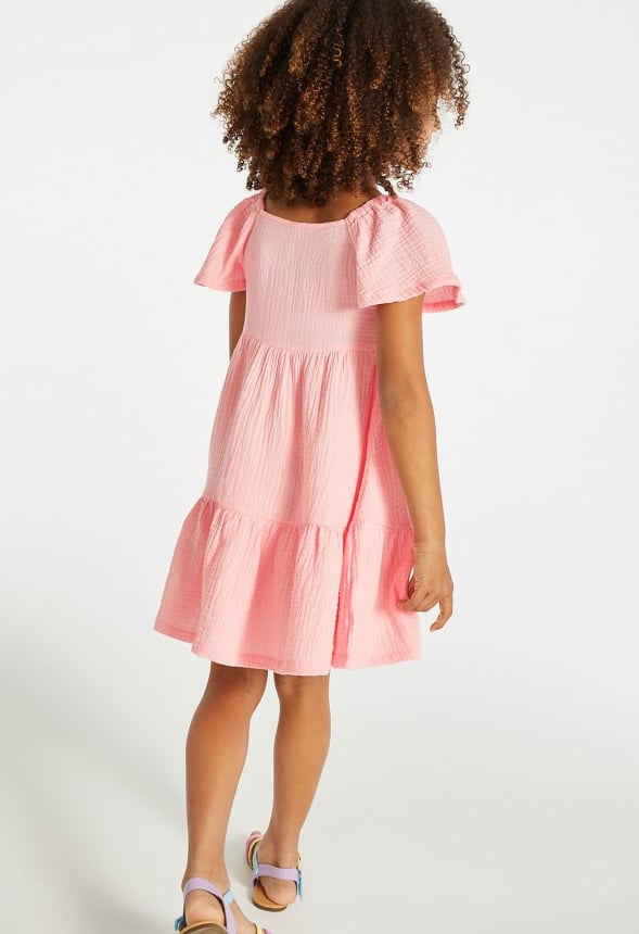 Crinkle Knit Henley Dress Pink