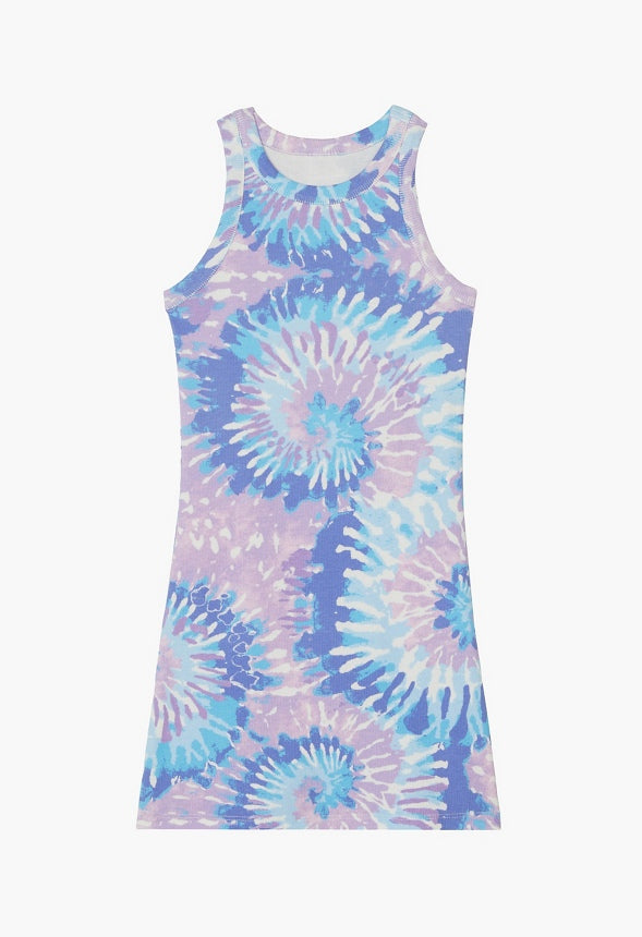Tie Dye Striped Ribbed Dress Blue Print