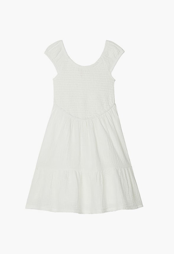 Smocked Tiered Dress White