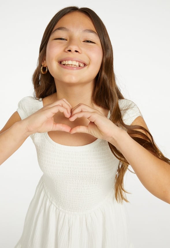 Smocked Tiered Dress White
