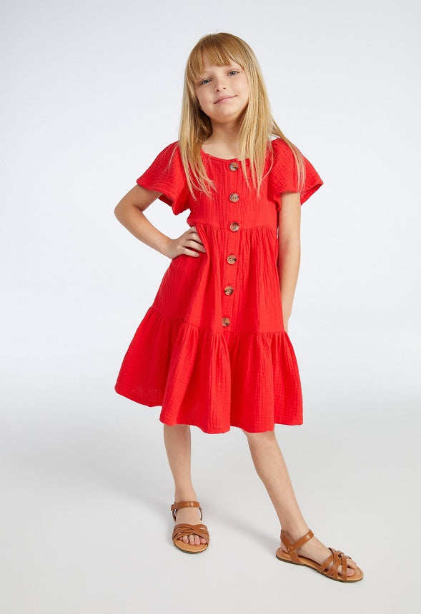 Square Neck Tiered Dress Red