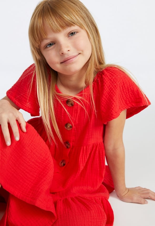 Square Neck Tiered Dress Red