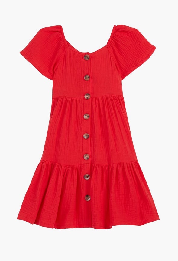 Square Neck Tiered Dress Red