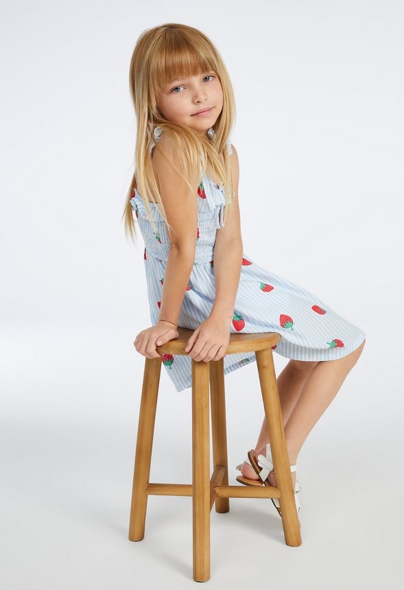 Strawberry Smocked Dress Blue Stripes