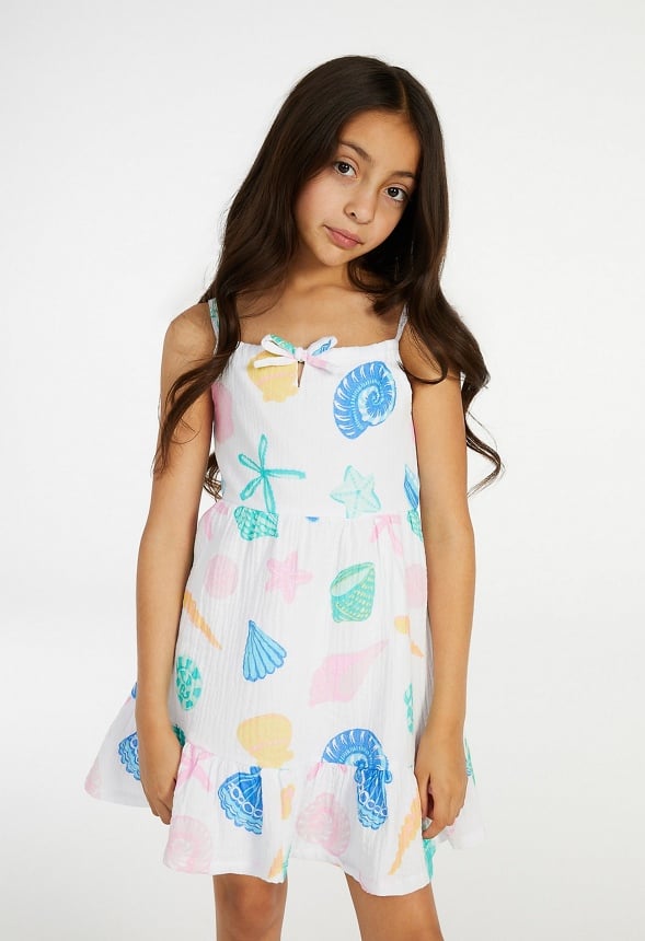 Multi Shell Tiered Dress White