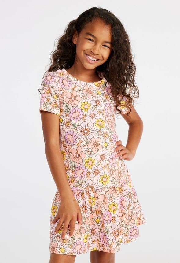 Drop Waist Dress Pink Floral