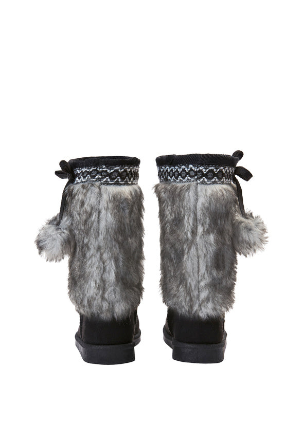 Pom Pom Fur Fuzzy Boot Black