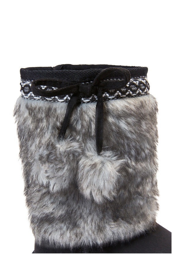 Pom Pom Fur Fuzzy Boot Black