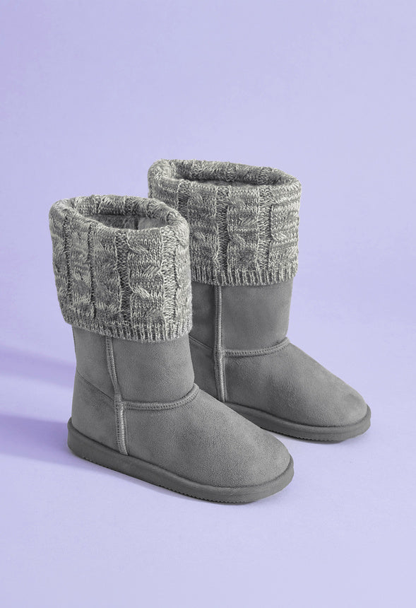 Tall Sweater Fuzzy Boot Grey
