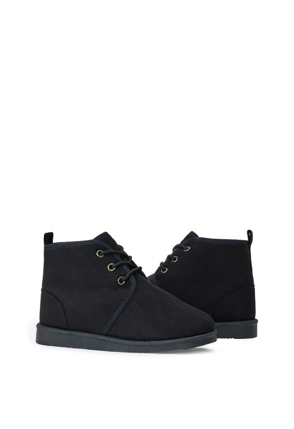 Lace Up Fuzzy Boot Black