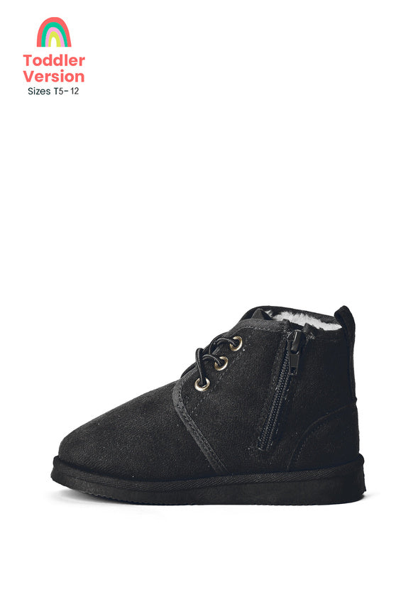 Lace Up Fuzzy Boot Black