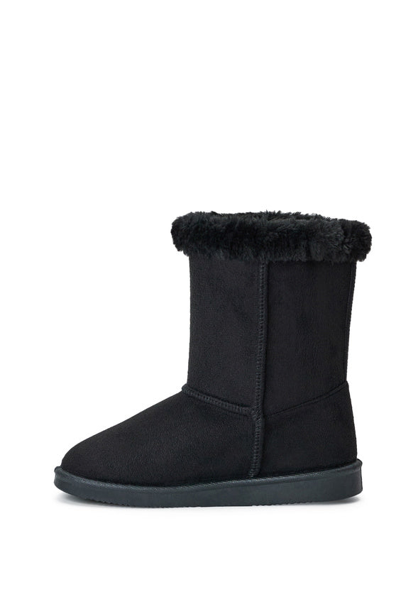 Fur Trim Fuzzy Boot Black Fur