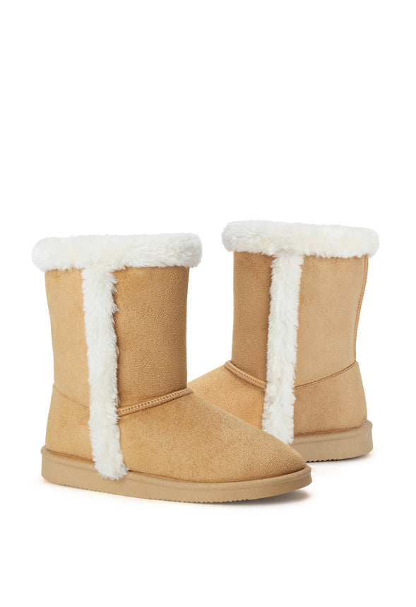 Fur Trim Fuzzy Boot Tan Fur