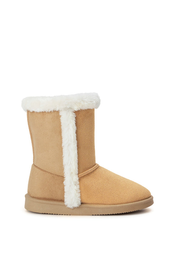 Fur Trim Fuzzy Boot Tan Fur
