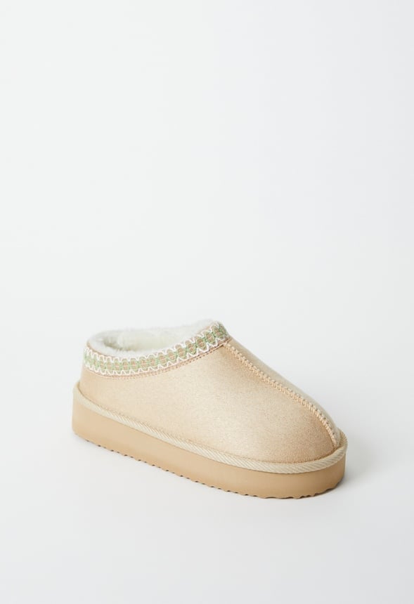 Platform Slip On Fuzzy Tan