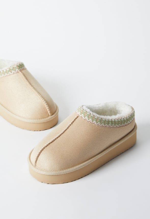 Platform Slip On Fuzzy Tan