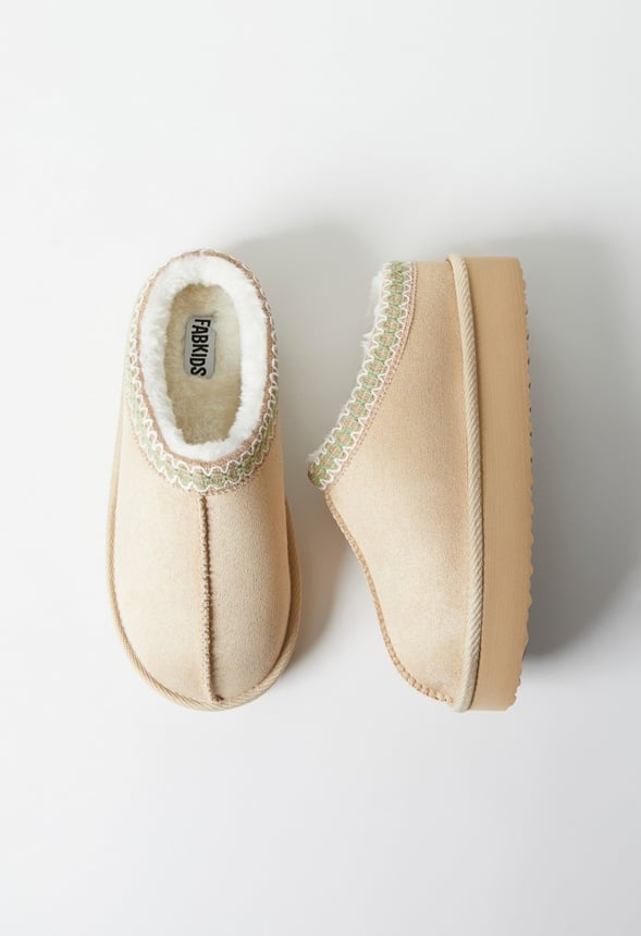 Platform Slip On Fuzzy Tan