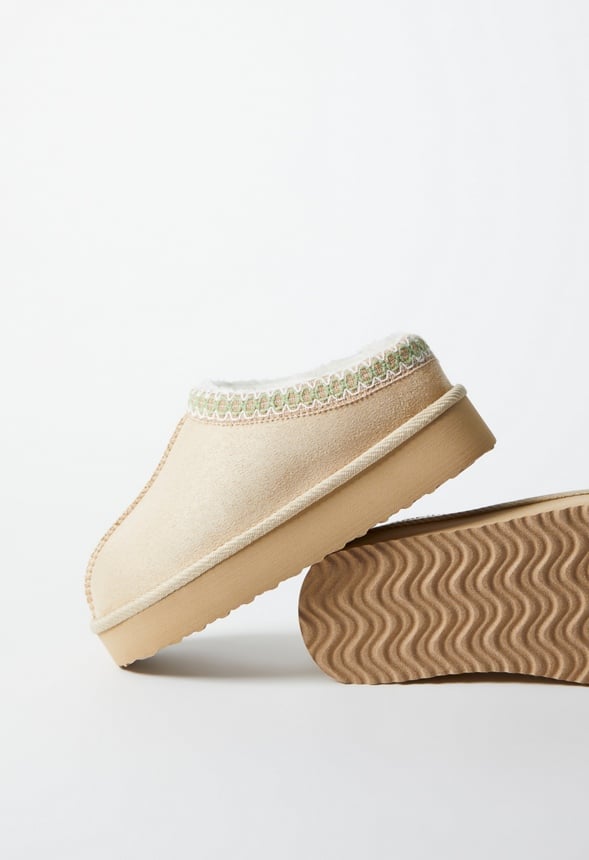 Platform Slip On Fuzzy Tan
