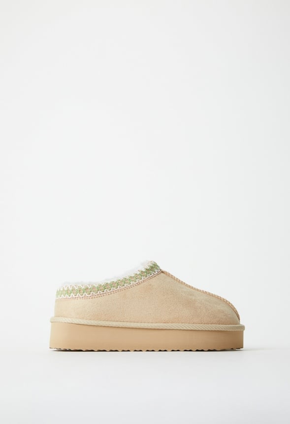 Platform Slip On Fuzzy Tan
