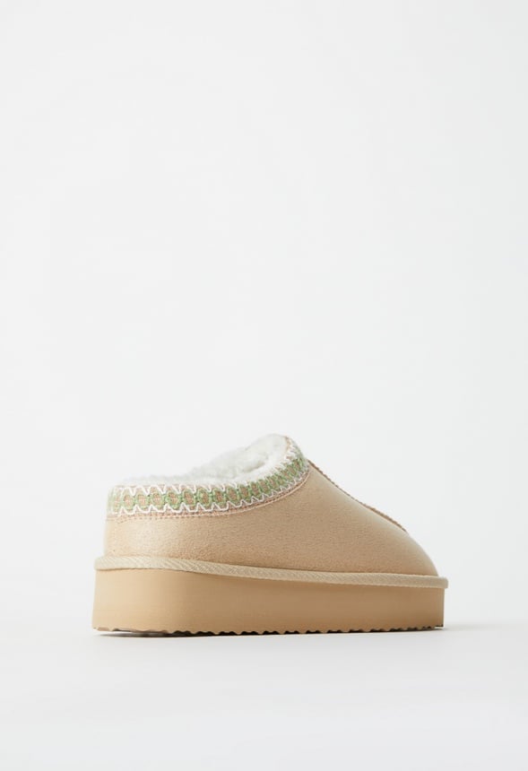Platform Slip On Fuzzy Tan