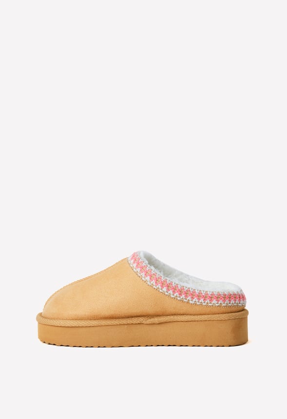 Platform Slip On Fuzzy Tan