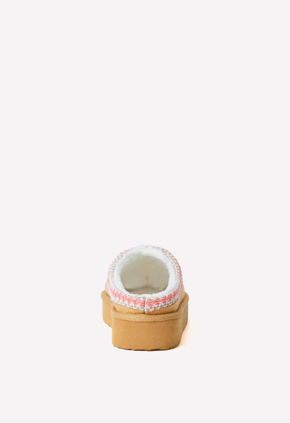 Platform Slip On Fuzzy Tan