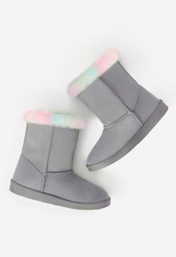 Fur Trim Fuzzy Boot Gray