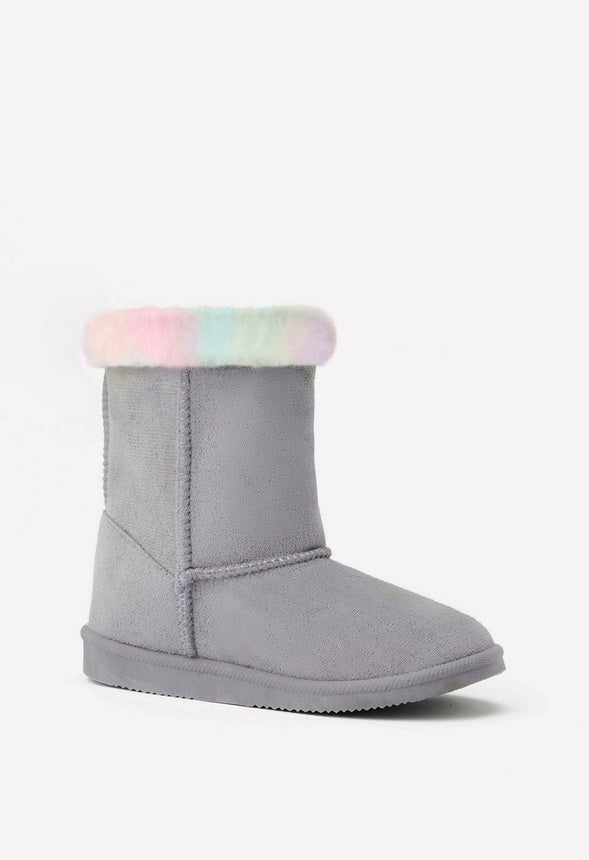 Fur Trim Fuzzy Boot Gray
